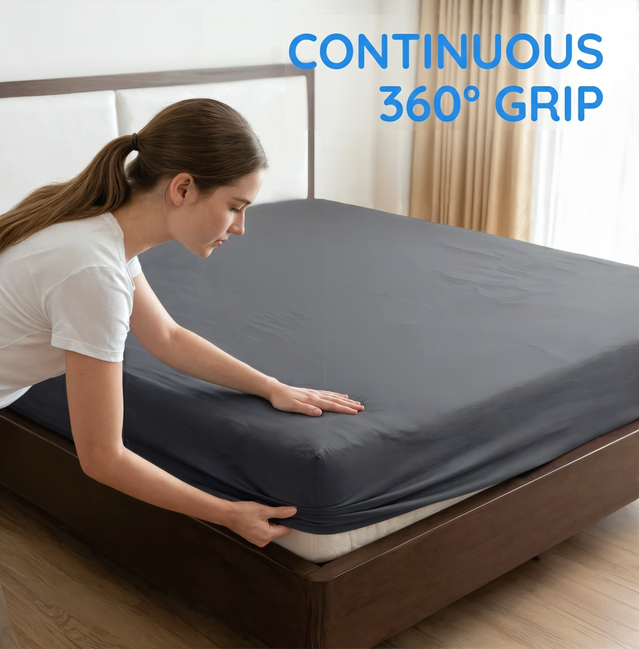 Continuous 360 grip fitted sheet on mattress